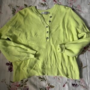 LOFT Lime Green Button-Up Sweater